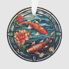 Ornamento Estilo de Vidro Asiático Koi Fish e Camellias