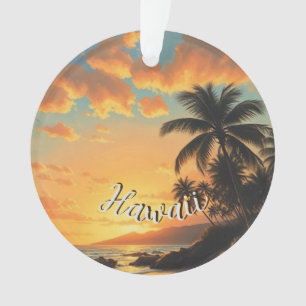 Ornamento Estilo Vintage Havaiano Viagem Costa Mar Pôr-do-So