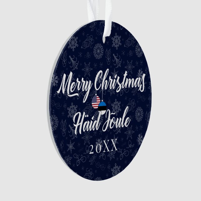 Ornamento Estoniano Americano Com Ano Personalizado Bilíngue (Frente)