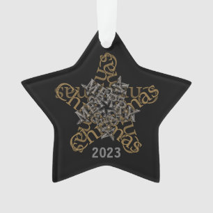 Ornamento Estrela de Caligrafia de Natal Personalizada em Pr