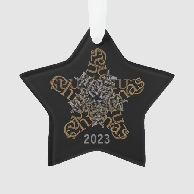 Ornamento Estrela de Caligrafia de Natal Personalizada em Pr (Frente)