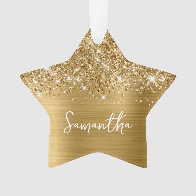 Ornamento Estrela de Nome de Glam Dourado da Glittery (Frente)