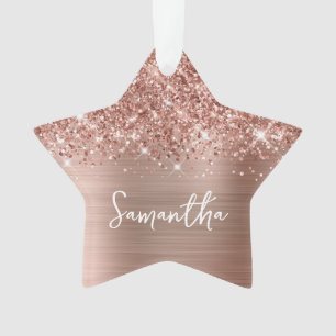 Ornamento Estrela de Nome Glamouroso em Rosa Dourado Brilhan