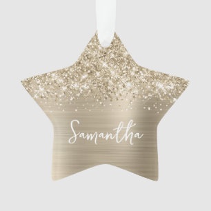 Ornamento Estrela Glam Glittery Dourado Pálido Nome
