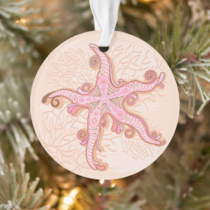 Ornamento Estrelas-do-mar e Coral Padrão Pastel Rosa