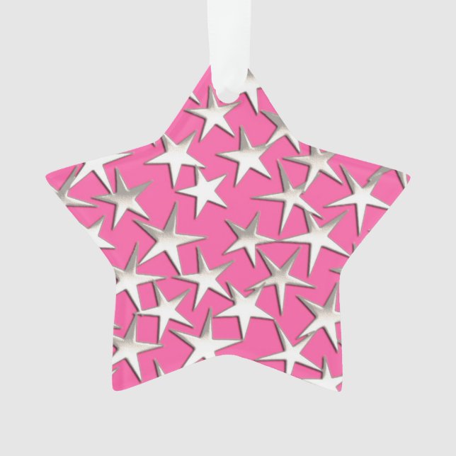 Ornamento Estrelas prateadas de rosa fuchsia (Frente)