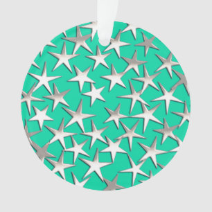 Ornamento Estrelas prateadas na turquesa