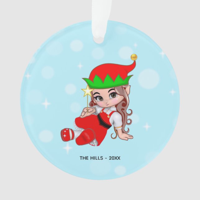 Ornamento Fada de Natal Elfo Segurando uma Estrela (Frente)