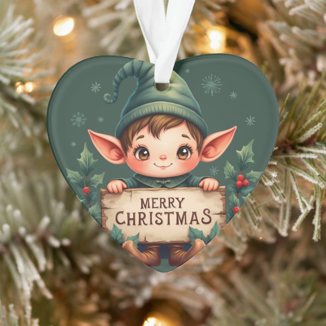 Ornamento Fada de Natal Fofo Segurando Placa Alegre Verde (Árvore)