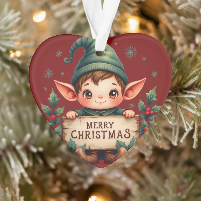 Ornamento Fada de Natal Fofo Segurando Placa Alegre Vermelha (Árvore)