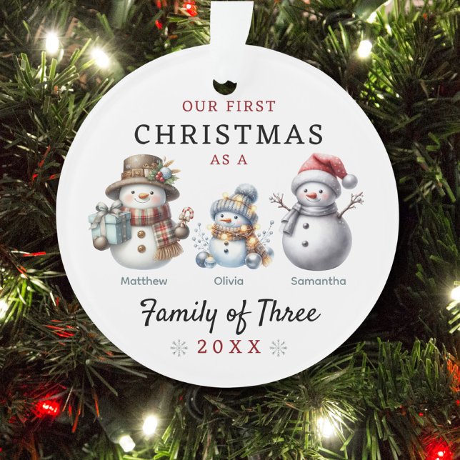 Ornamento Família Snowmen de Três Primeiro Natal (Criador carregado)