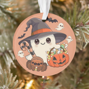 Ornamento Fantasma de Halloween Fofo no Estilo Kawaii
