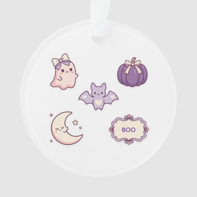Ornamento Fantasma Morcego Abóbora Lua Rosa Roxo Halloween F (Frente)