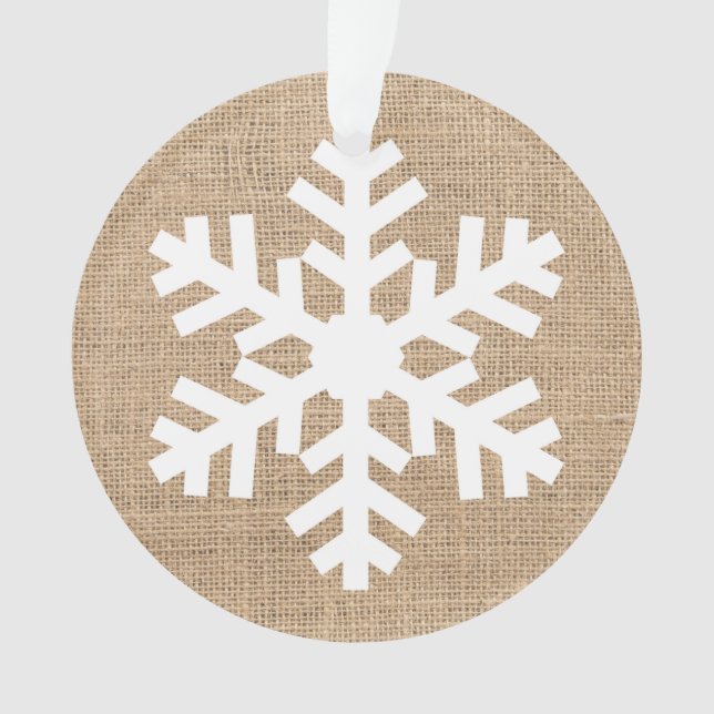 Ornamento Farmhouse Moderno Natal Floco de Neve Burlap Russo (Frente)