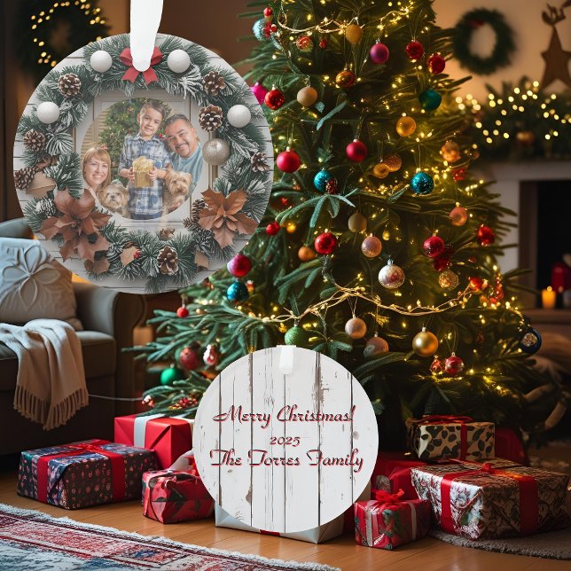 Ornamento Farmhouse Wreath Customable Family Christmas (Criador carregado)