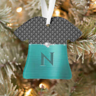 Ornamento Faux Metal Glam Upholstere Monograma de Teal Faux