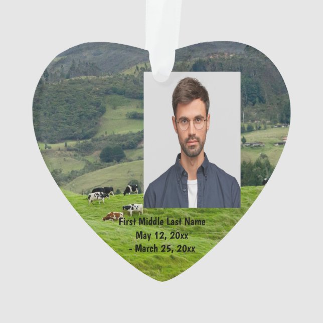 Ornamento Fazenda de gado Vacas Datas Foto Personalizada (Verso)