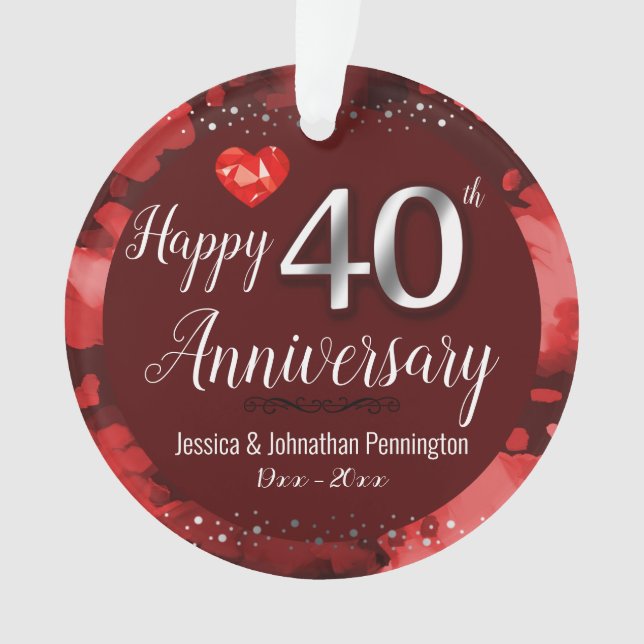 Ornamento Feliz 40º aniversário de casamento (Frente)