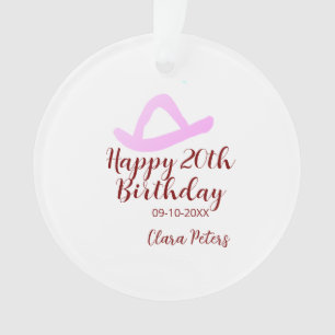Ornamento Feliz aniversário de 20 anos menina cowboy rosa da