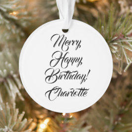 Ornamento Feliz Aniversário nome personalizado script elegan