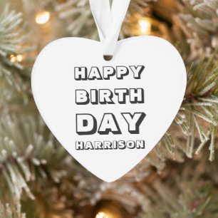 Ornamento Feliz Aniversário, preto, nome personalizado Nata