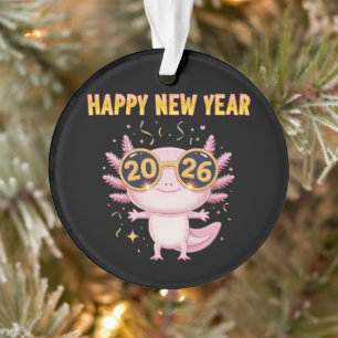 Ornamento Feliz Ano Novo 2026 Axolote Festa Fofa