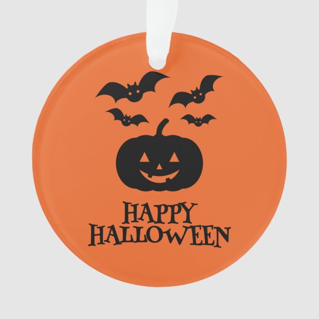Ornamento Feliz Bat Mínimo de Abóbora de Halloween (Frente)