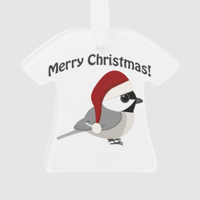 Ornamento Feliz Chickadee de Natal Vestindo Santa Hat (Verso)