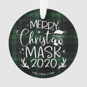 Ornamento Feliz ChristMask 2020 Fofo Divertido Covid Verde