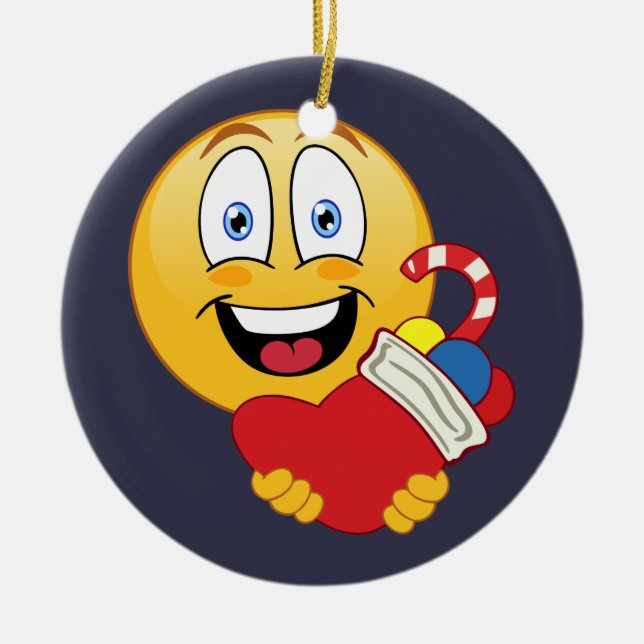 Ornamento feliz da meia do Natal de Emoji (Frente)