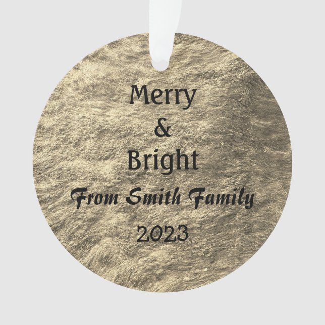 Ornamento Feliz e Bright Natal Dourado Ouro Sepia Gift (Frente)