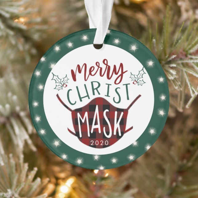 Ornamento Feliz engraçada, COVID CristoLuzes de Fada MASK Fo (Árvore)
