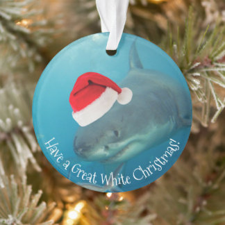 Ornamento Feliz Excelente Branco Tubarão Natal Santa Hat Eng