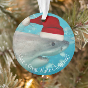 Ornamento Feliz Excelente Branco Tubarão Natal Santa Hat Eng