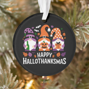 Ornamento Feliz Hallothanksmas Amante de Gnomos Natal Feliz