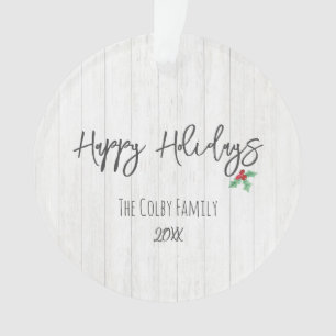 Ornamento FELIZ HOLIDAYS Holly Barn NOME DA Família Foto Rus