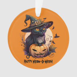Ornamento "Feliz Meow-O-Ween" Gato Preto e Jack-o-Lanterna