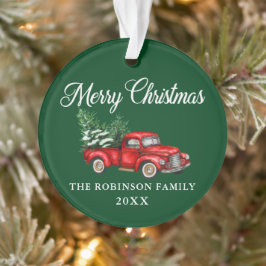 Ornamento Feliz Natal Aquarela Vintage Red Truck Verde