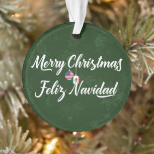 Ornamento Feliz Natal Bilíngue Mexicano Americano