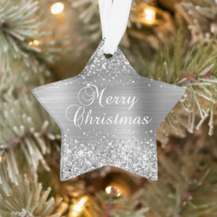 Ornamento Feliz Natal Brilhante Prata