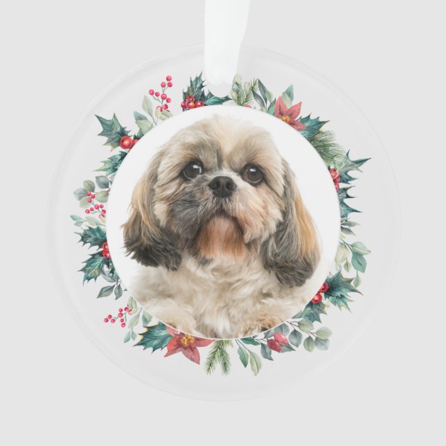 Ornamento Feliz Natal Cachorro Pet Foto Personalizada (Frente)