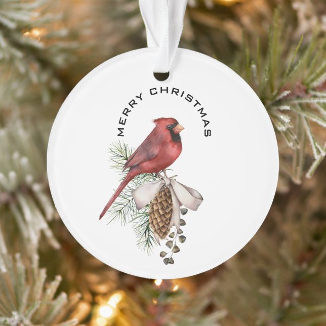 Ornamento Feliz Natal Cardeal e Pine Cone Natal (Árvore)