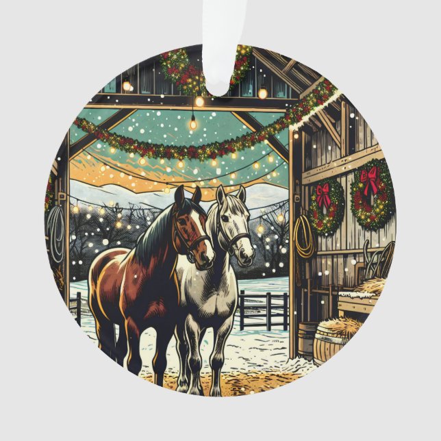 Ornamento Feliz Natal Cavalos de Desenho Animado (Frente)