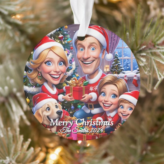 Ornamento Feliz Natal da família moderna (Árvore)