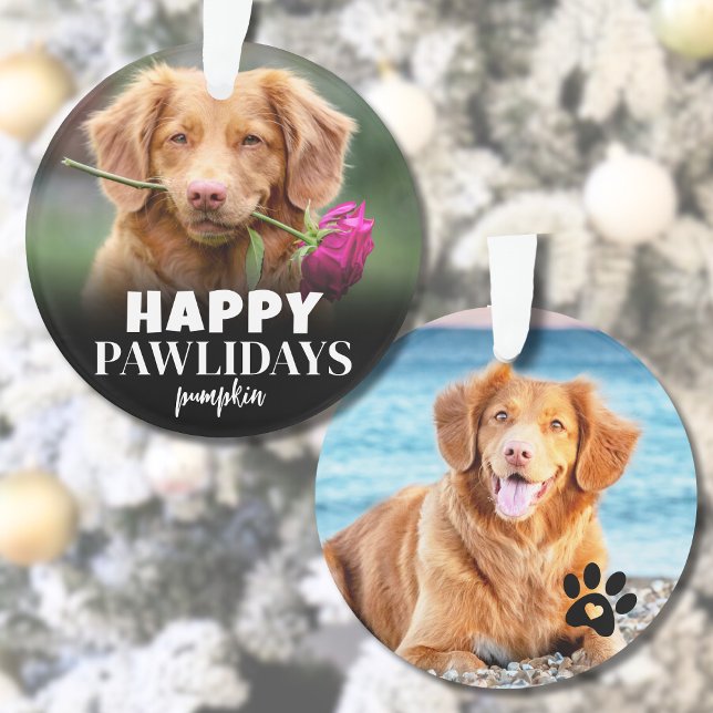 Ornamento Feliz Natal de Cachorro Feliz (Happy Pawlidays Cute Puppy Dog Christmas Ornament)