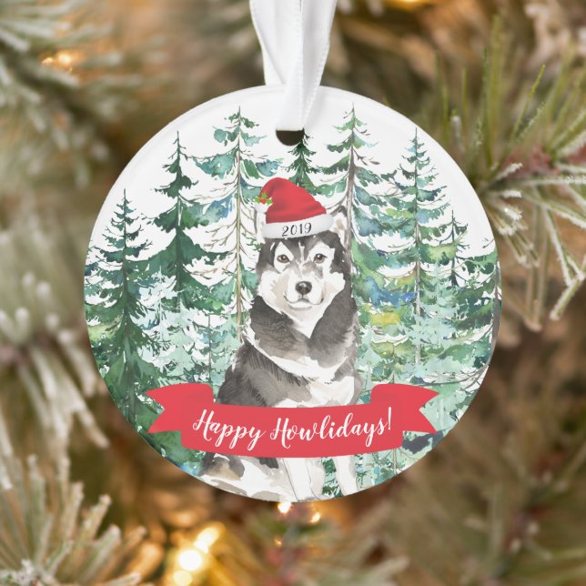 Ornamento Feliz Natal de Malamute (Árvore)