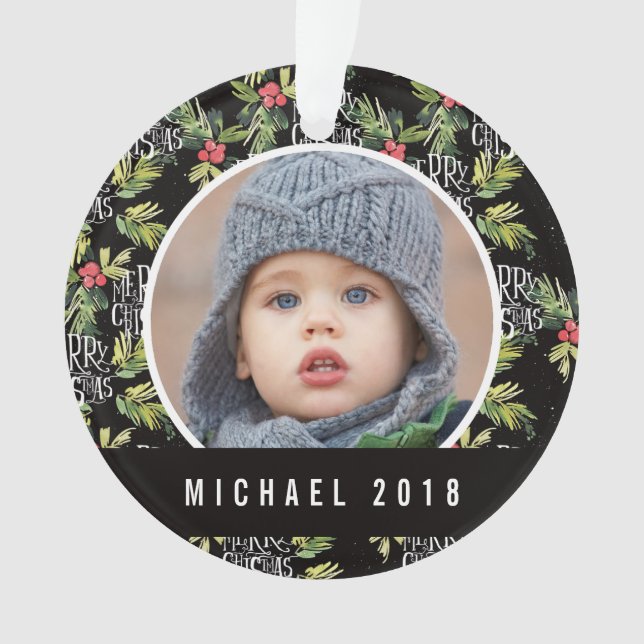 Ornamento Feliz Natal do Natal | - teste padrão preto do (Frente)