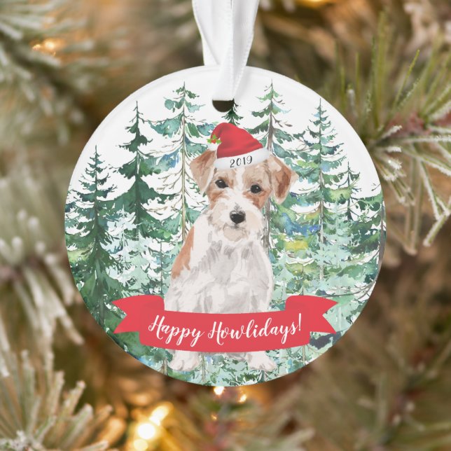 Ornamento Feliz Natal do Wire Haired Jack Russell (Árvore)