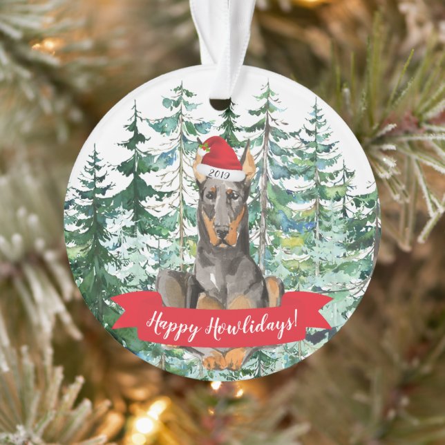 Ornamento Feliz Natal Doberman Howlidays (Árvore)