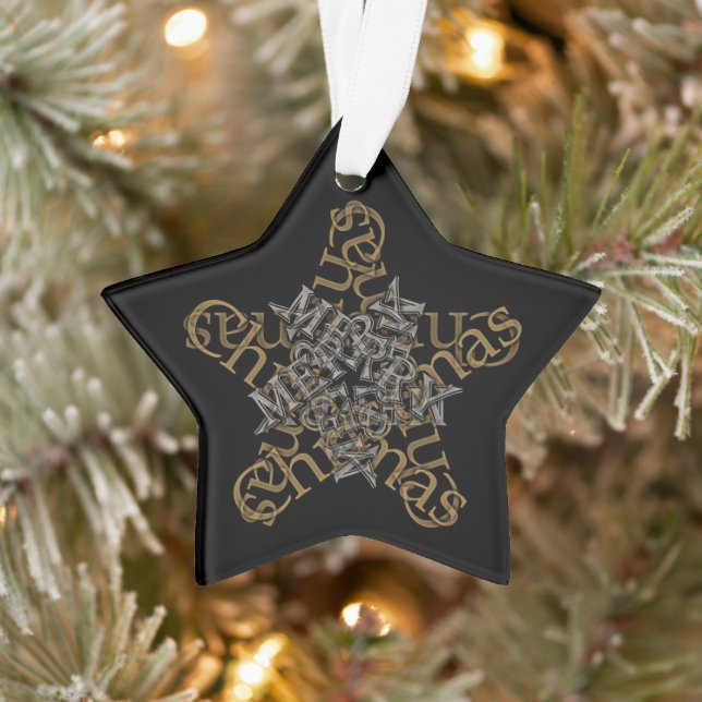 Ornamento Feliz Natal - Estrela da Caligrafia em Preto (Árvore)